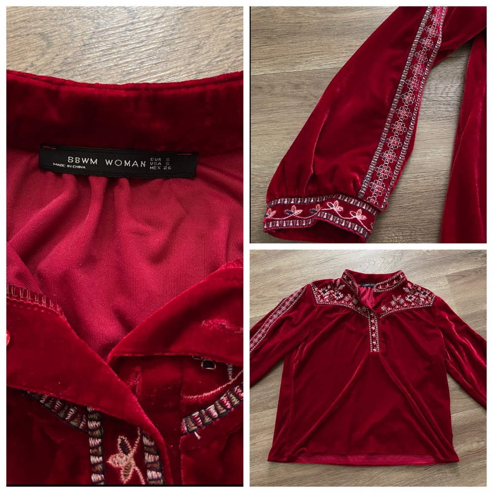 BBWM Woman Velvet Long Sleeve Blouse.